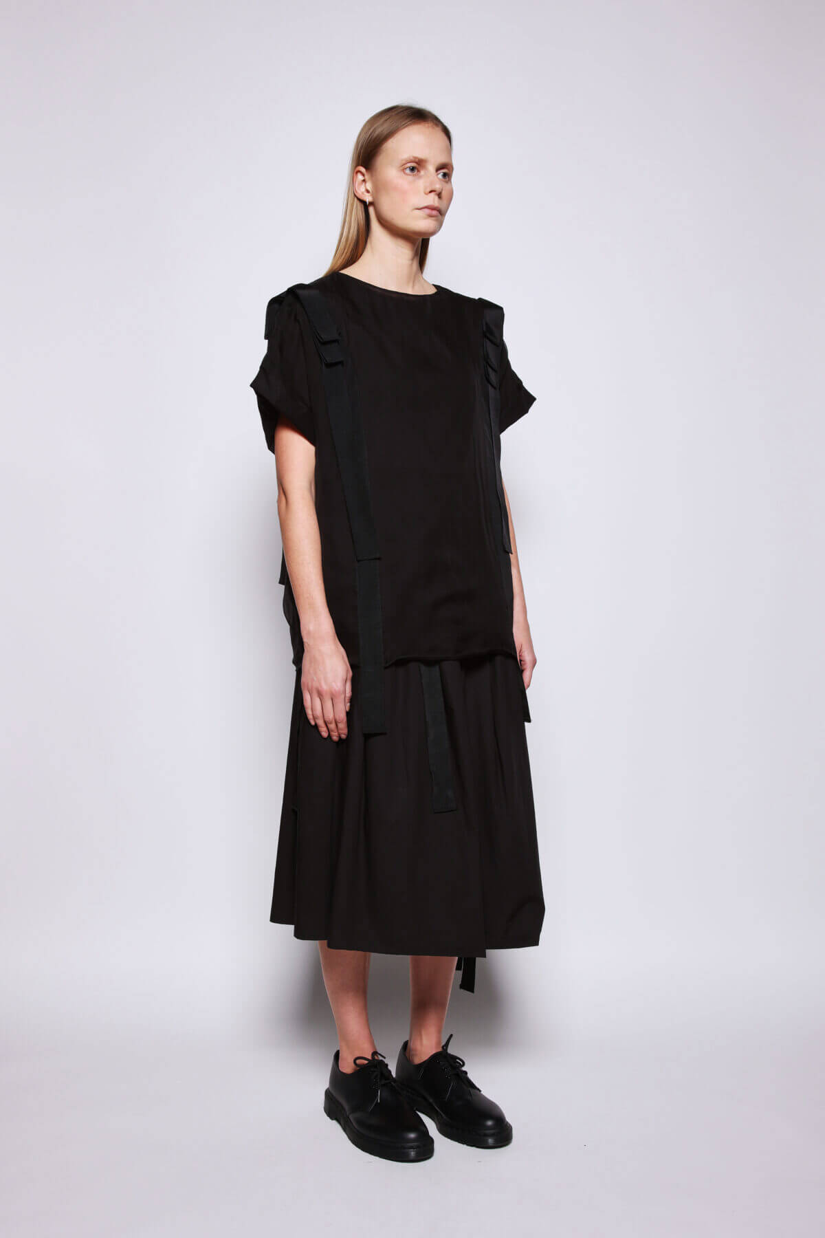 Silk chiffon T-Shirt Top with Grosgrain Detail, view 2