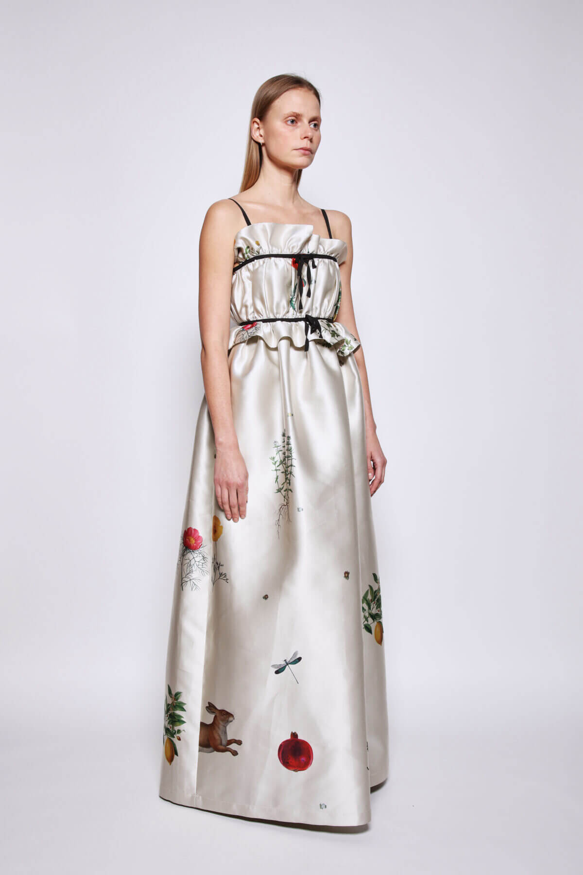 Garden Print Satin Hand Pleat Dress, view 2