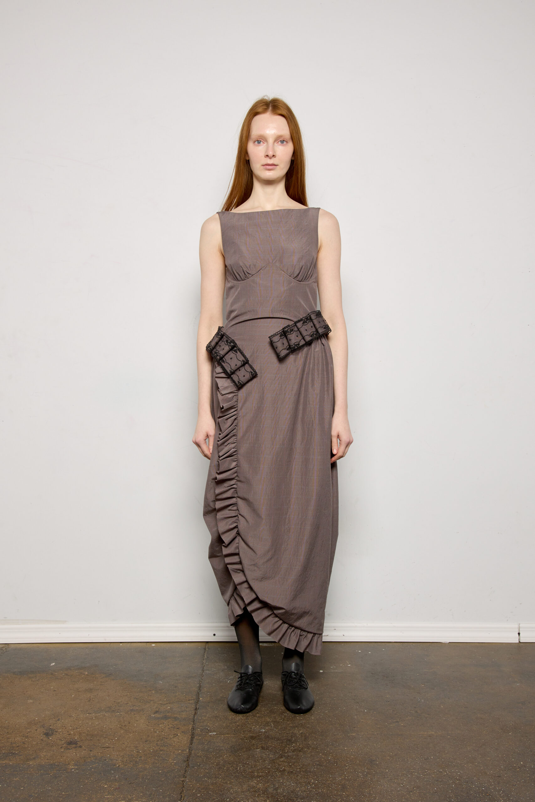 Plaid Ruffle Sculpted Cinch Dress | meruert tolegen