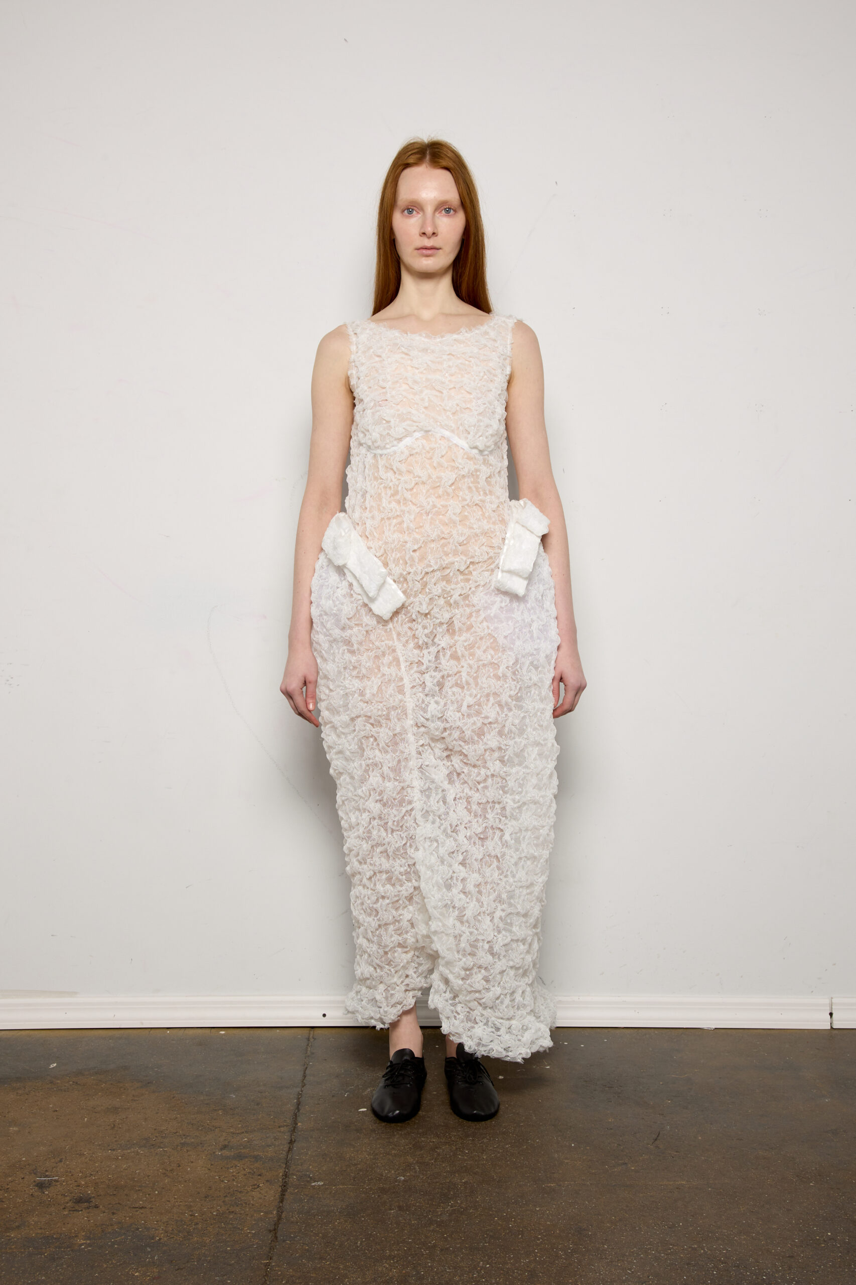 White Ruffle Sculpted Cinch Dress | meruert tolegen